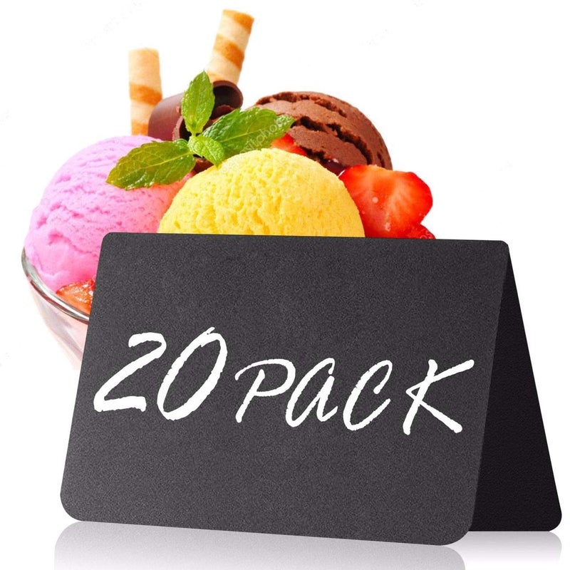 IRICUS 20 Pack Chalkboard Tent Signs 4x3 â€“ Mini Tabletop Food Labels for Buffet Wedding & Party Use â€“ Plastic Reusable Chalk Name Tags & Display Signs for Events - Image 1